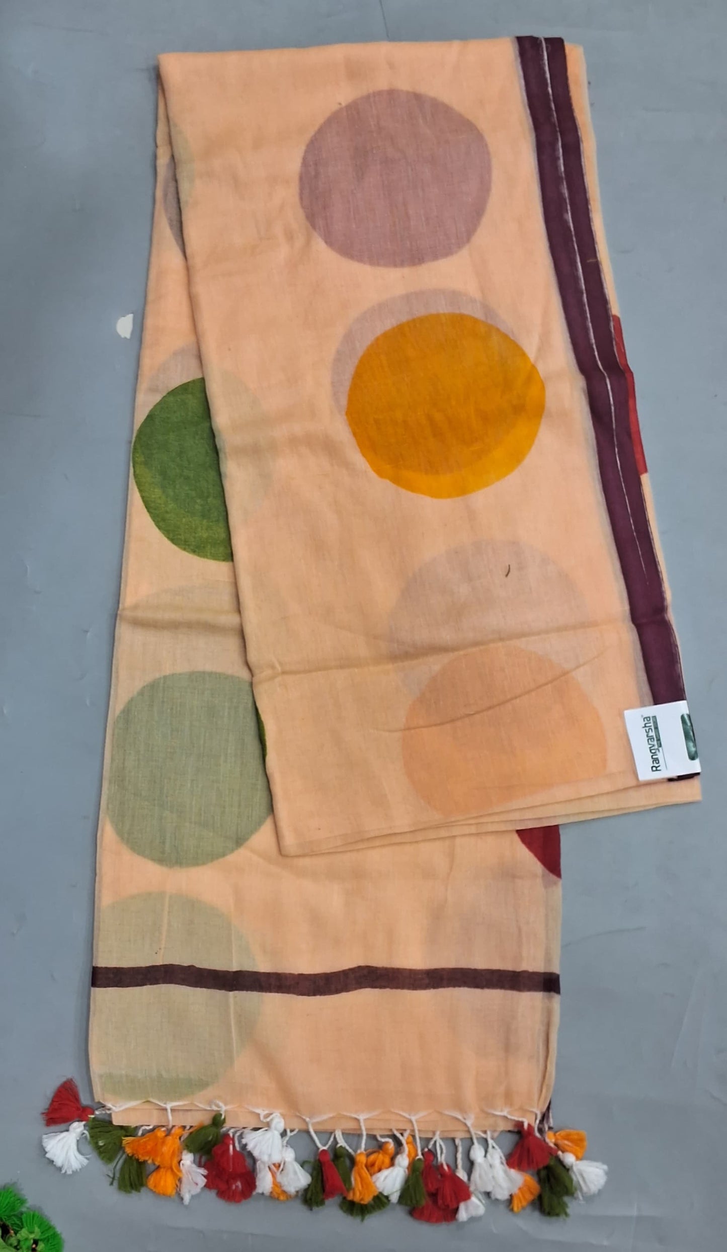 Beige Mulmul Cotton Saree