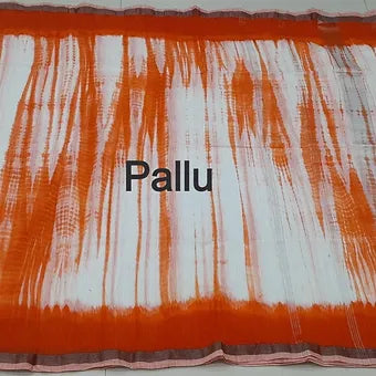 White and orange tie-dye mulmul cotton saree pallu