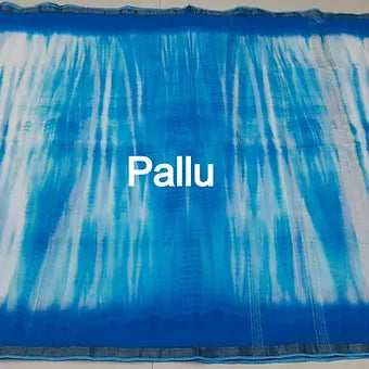 White and blue tie-dye mulmul cotton saree pallu