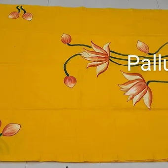 Yellow mulmul cotton saree pallu