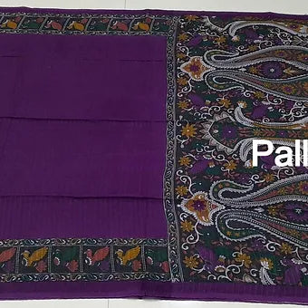 Purple mulmul cotton saree pallu