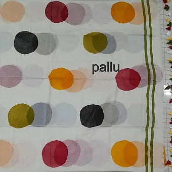 White mulmul cotton saree pallu