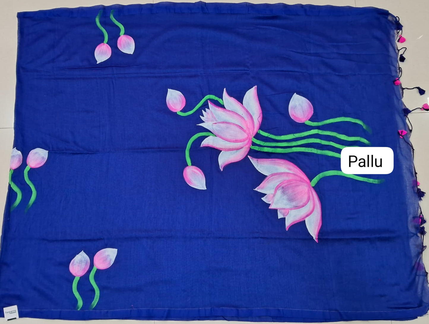 Royal Blue Mulmul Cotton Saree pallu