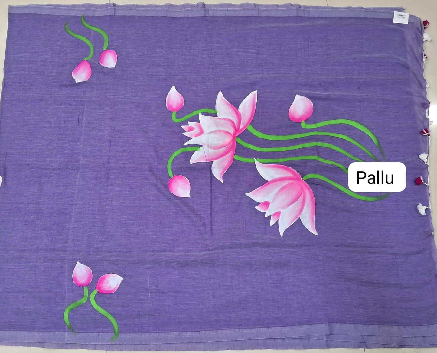 Lavender Mulmul Cotton Saree pallu
