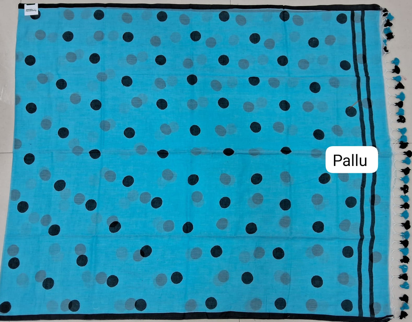 Sky Blue Mulmul Cotton Saree pallu