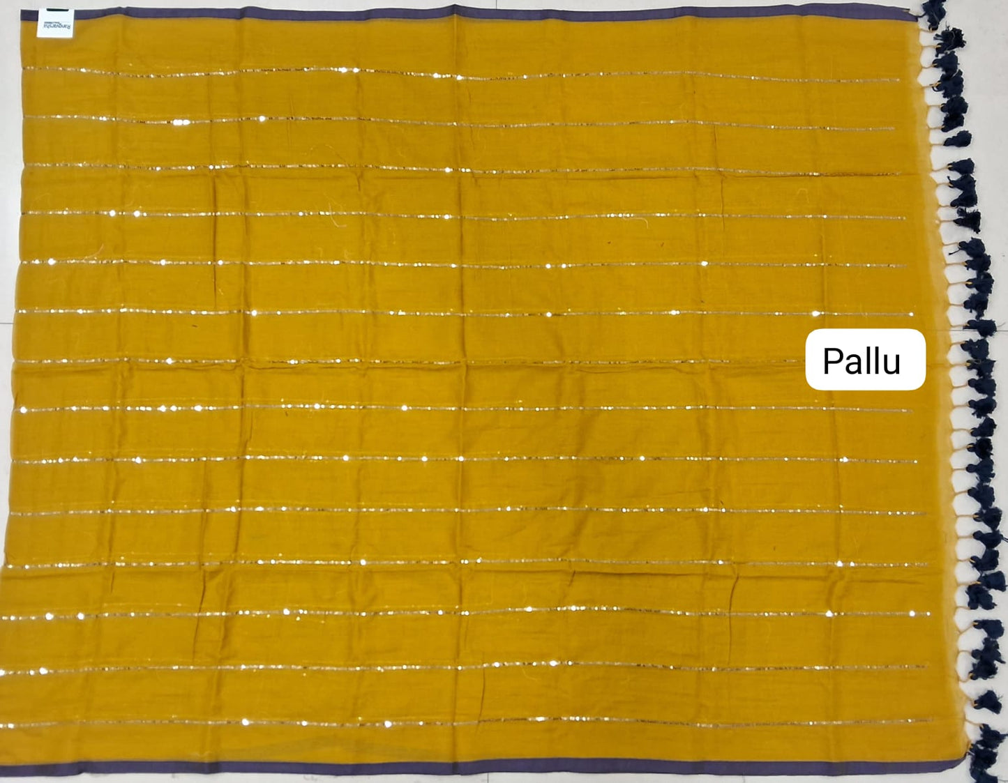 Mustard Yellow Mulmul Cotton Saree pallu