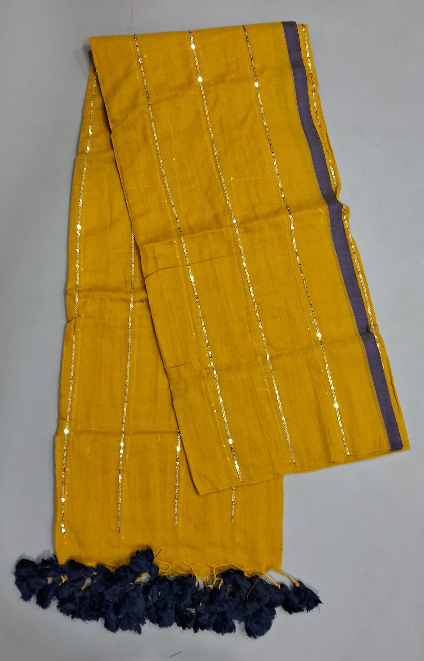 Mustard Yellow Mulmul Cotton Saree