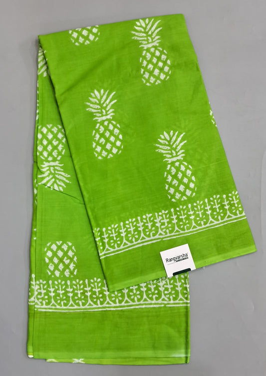 Bright Green Mulmul Cotton Saree