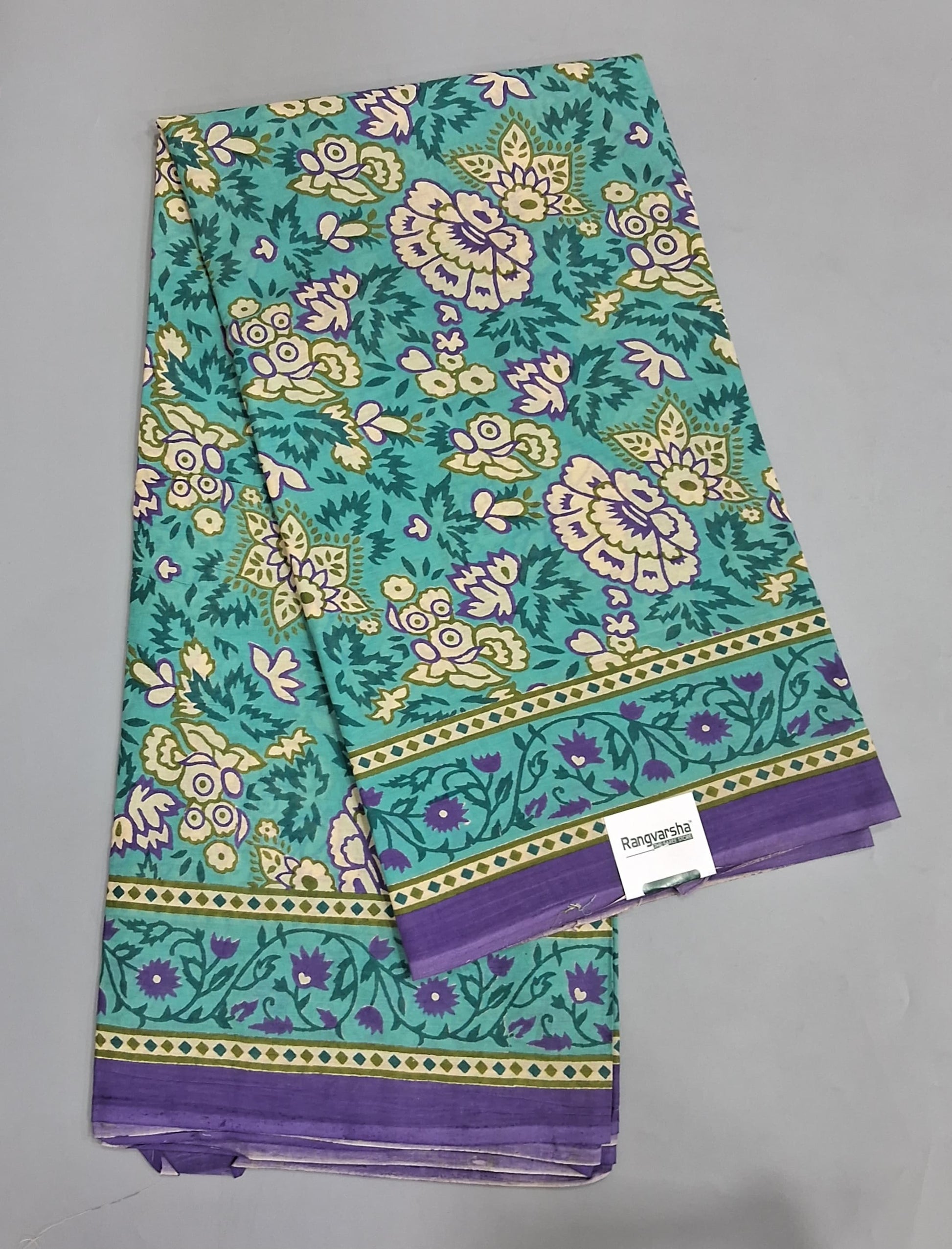 Teal Blue Mulmul Cotton Saree