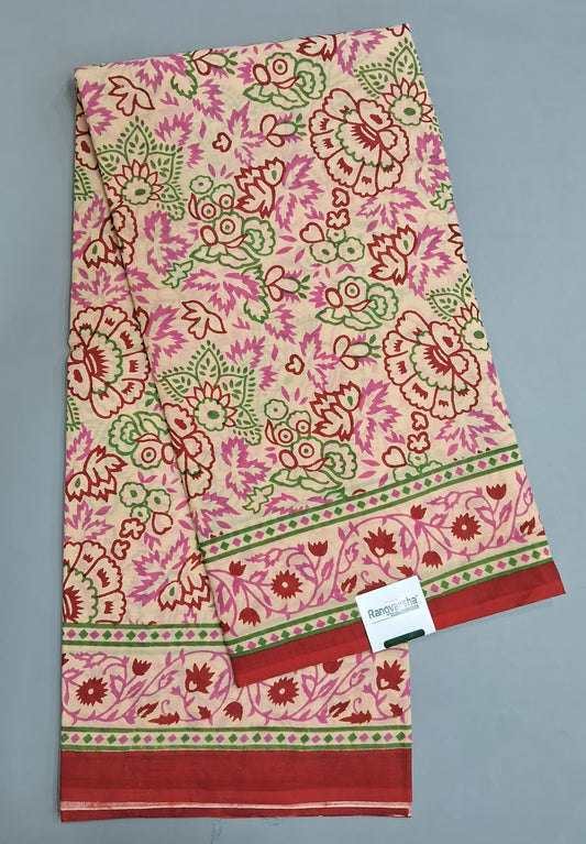 Cream Mulmul Cotton Saree