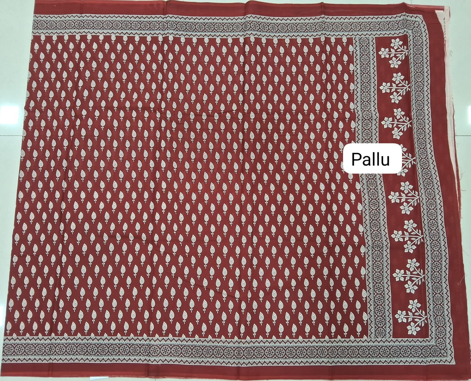 Rust Red Mulmul Cotton Saree Pallu