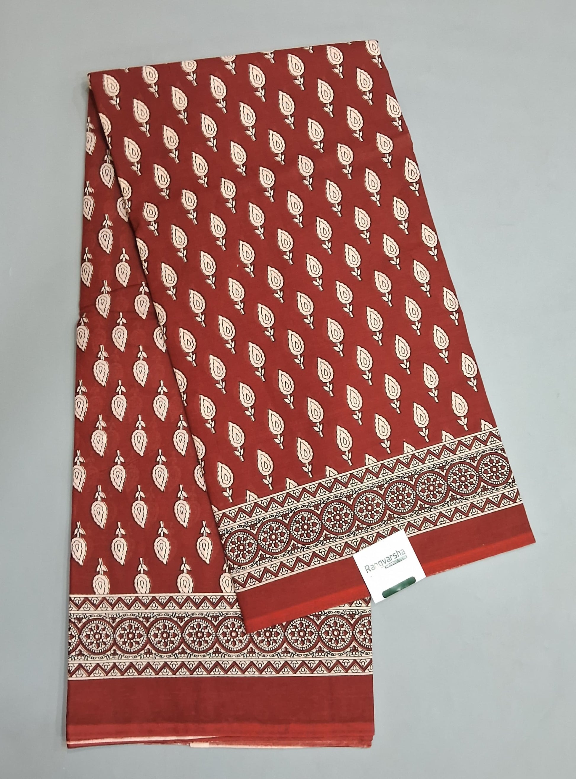 Rust Red Mulmul Cotton Saree