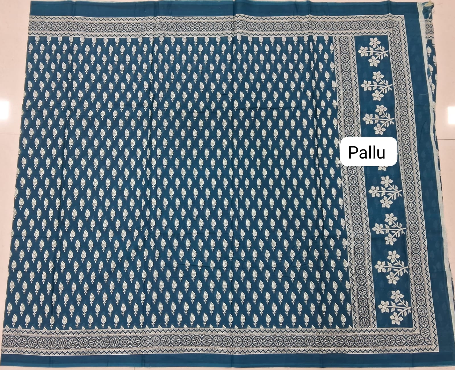 Blue Mulmul Cotton Saree Pallu