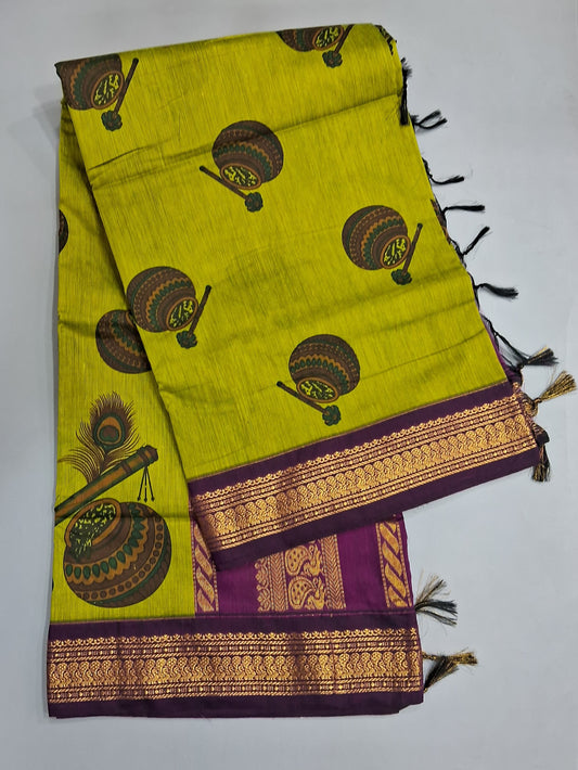Parrot Green Kalyani Cotton Saree
