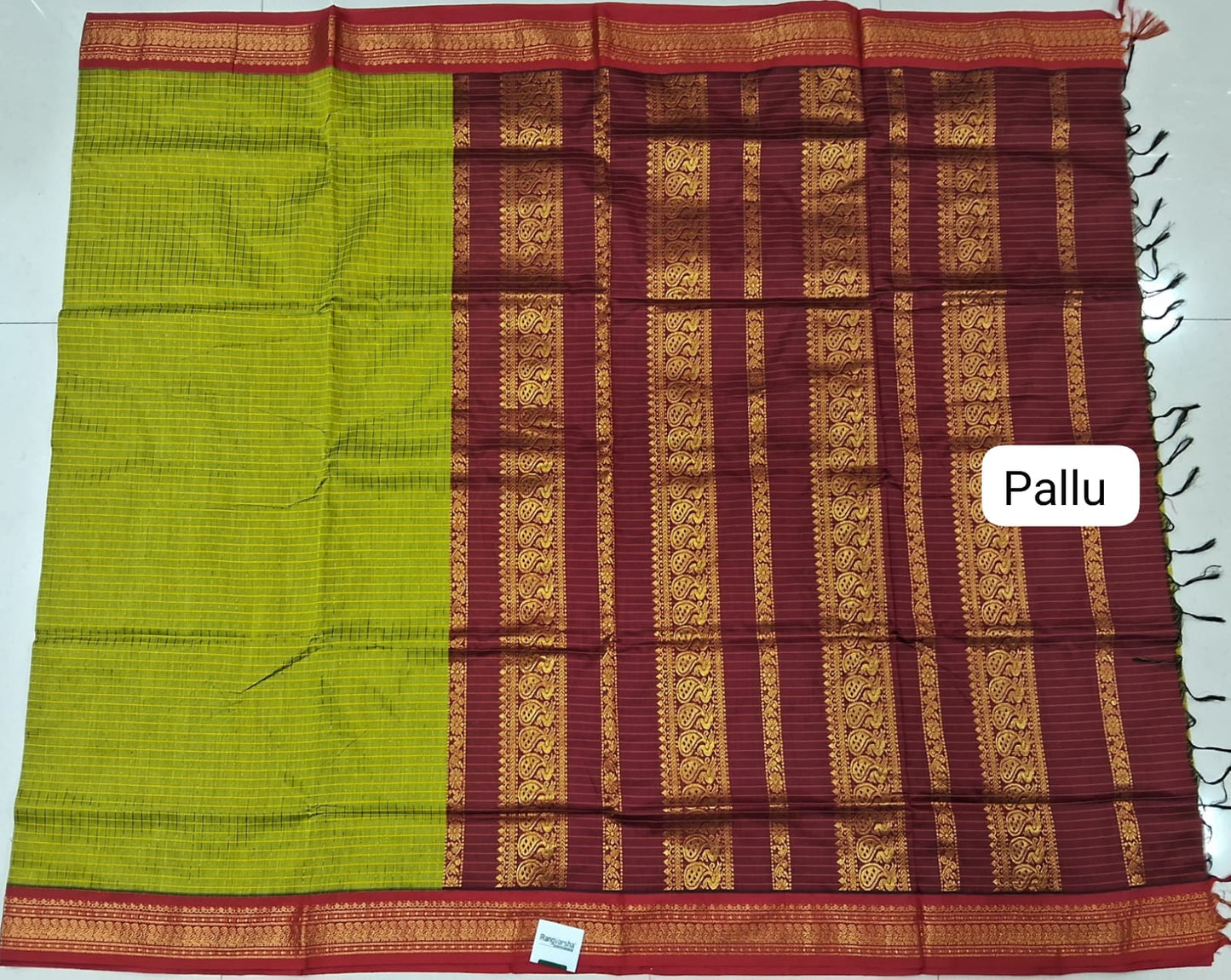 Lime Green Kalyani Cotton Saree pallu
