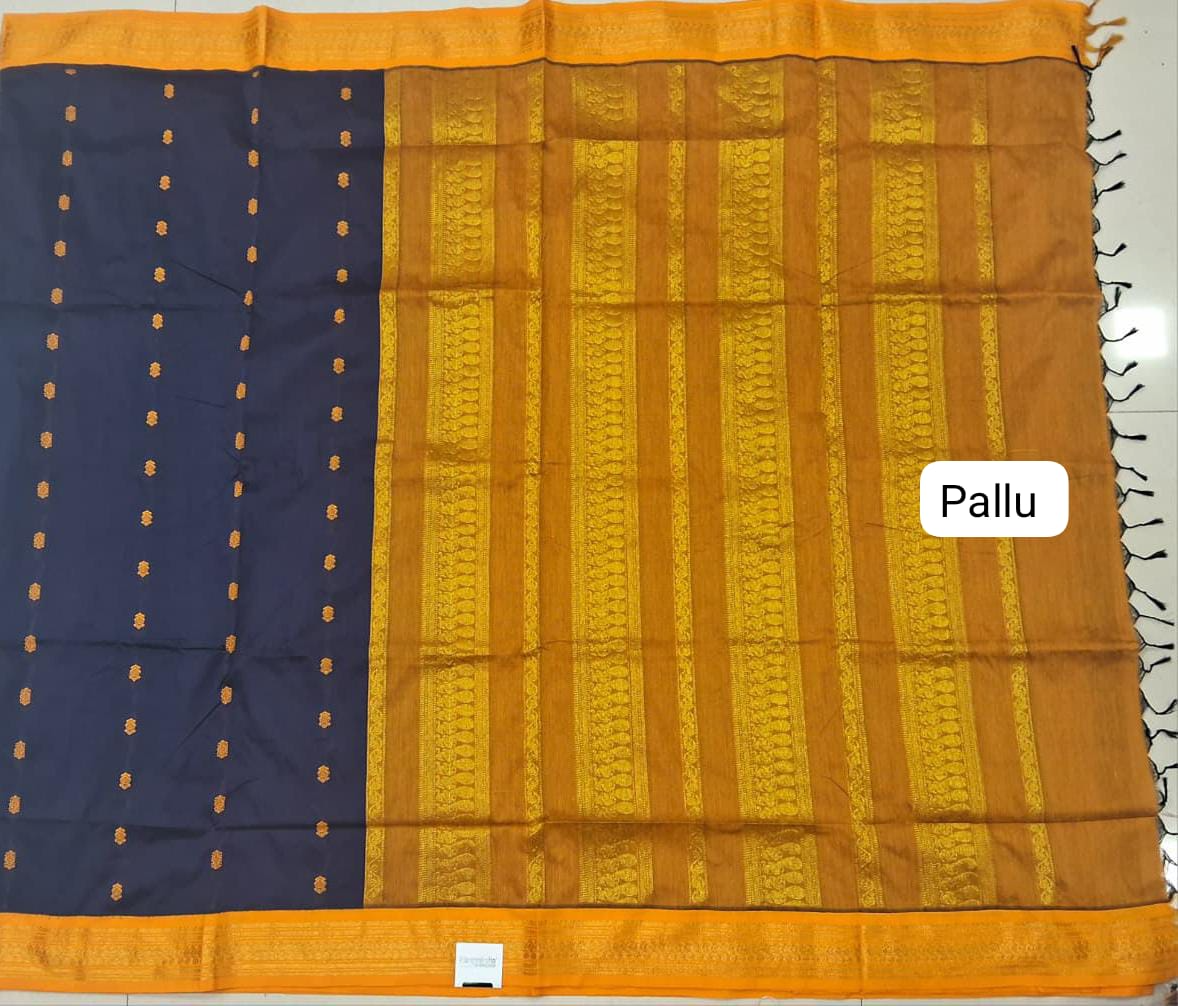 Navy Blue Kalyani Cotton Saree pallu