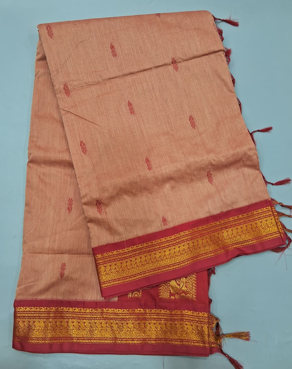 Peach Kalyani Cotton Saree