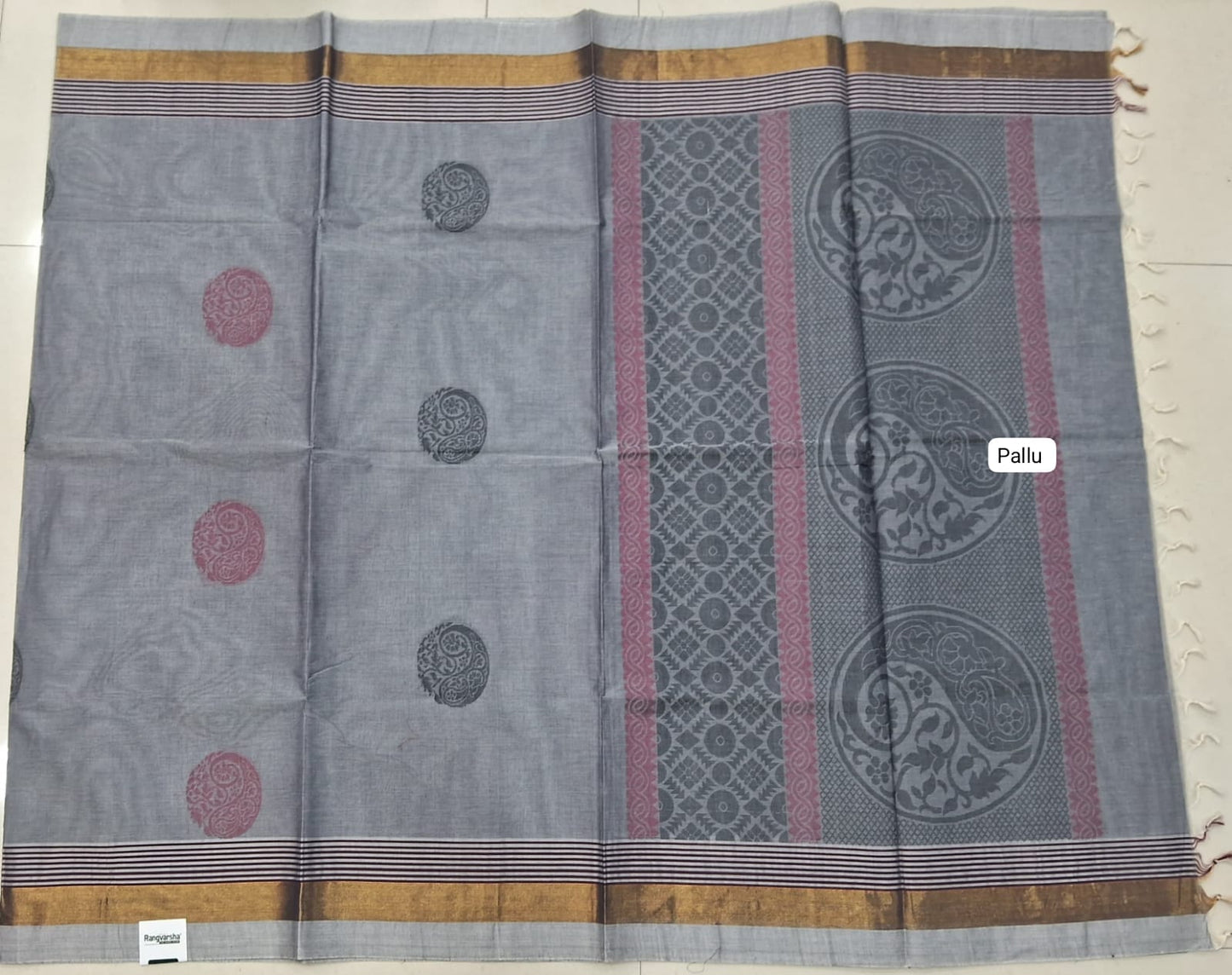 Elephant Grey Kanchi Cotton Saree pallu
