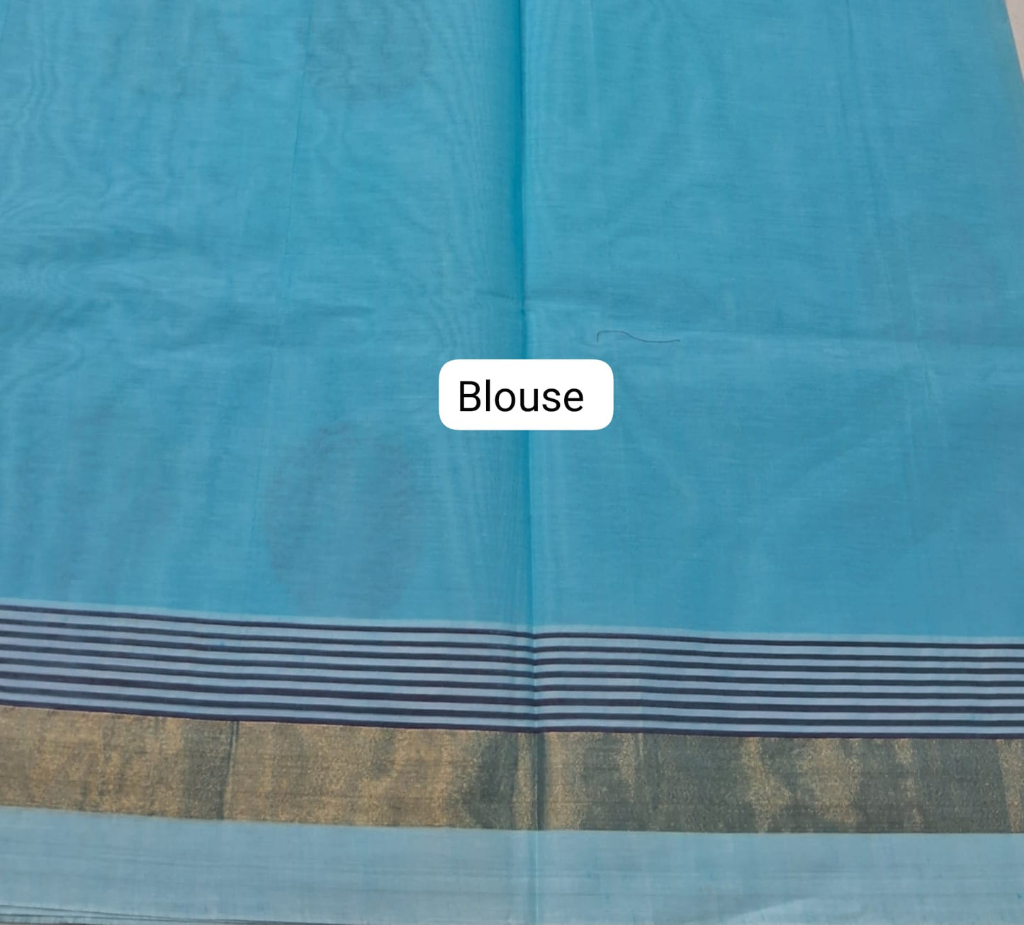 Aqua Blue Kanchi Cotton Saree blouse