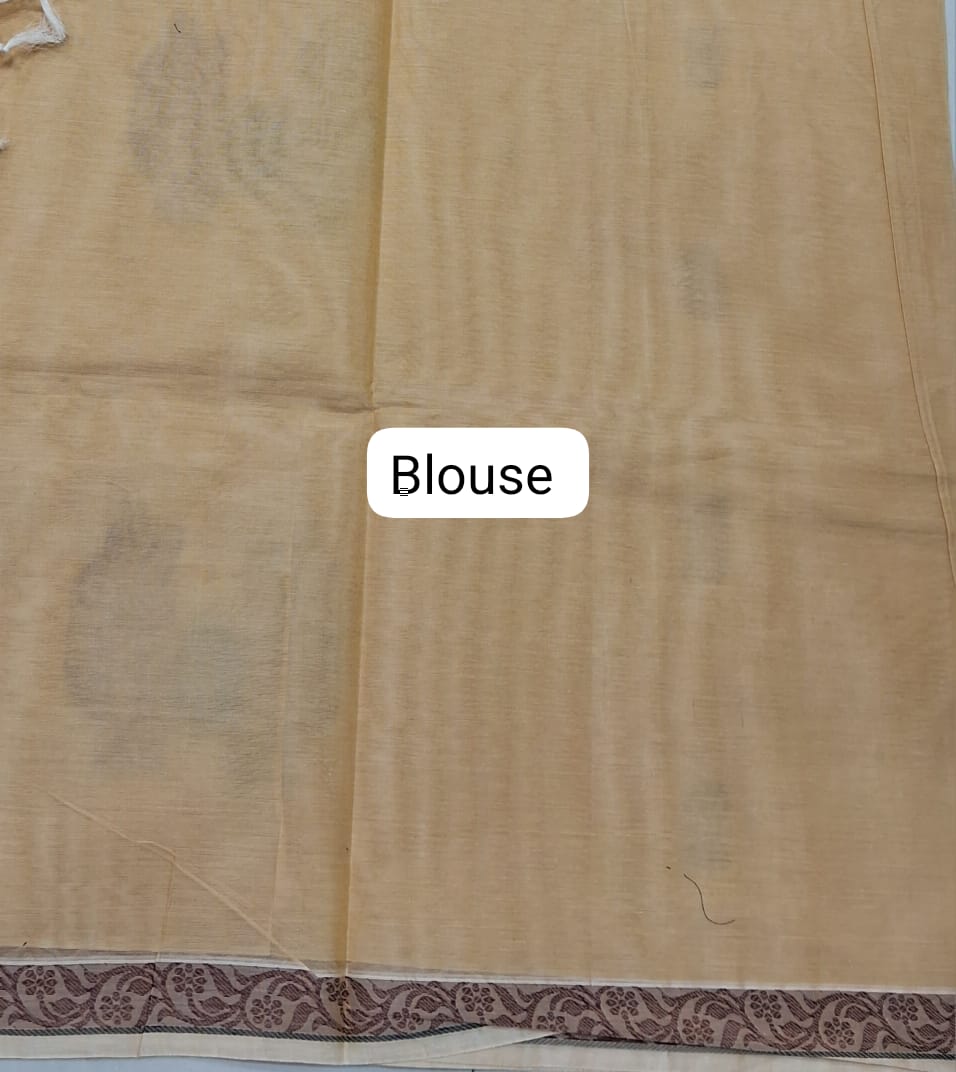 Light Mustard Yellow Korvai Kanchi Cotton Saree Blouse