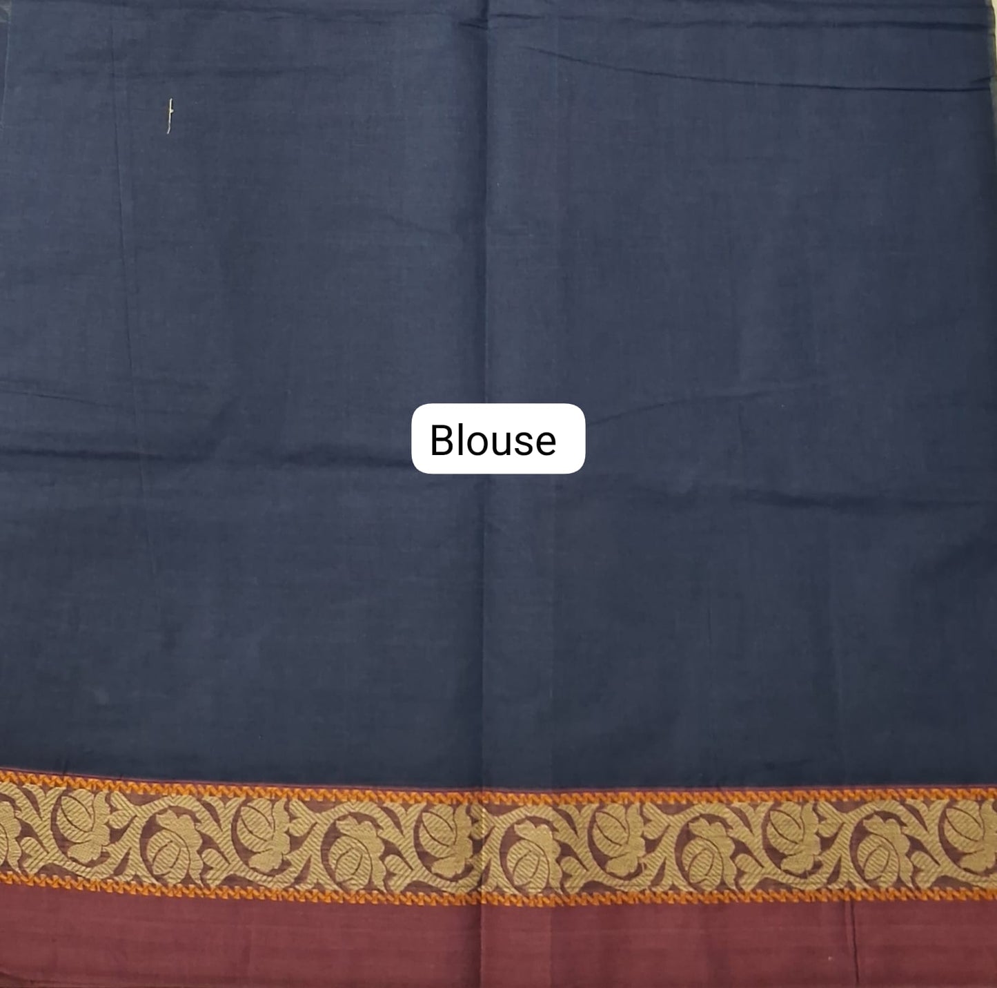 Dark Blue Korvai Kanchi Cotton Saree Blouse
