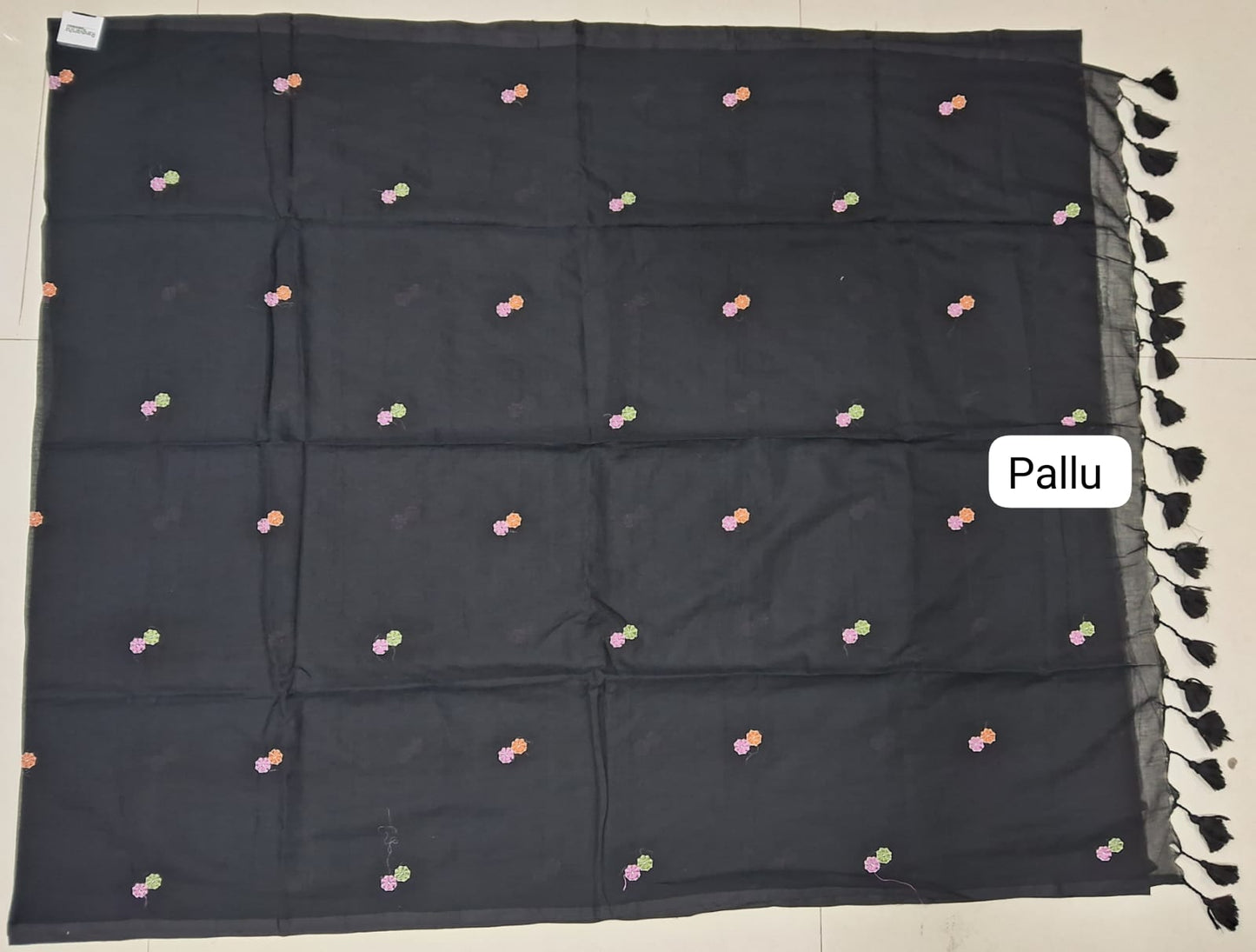 Black Khadhi Mulmul Saree pallu