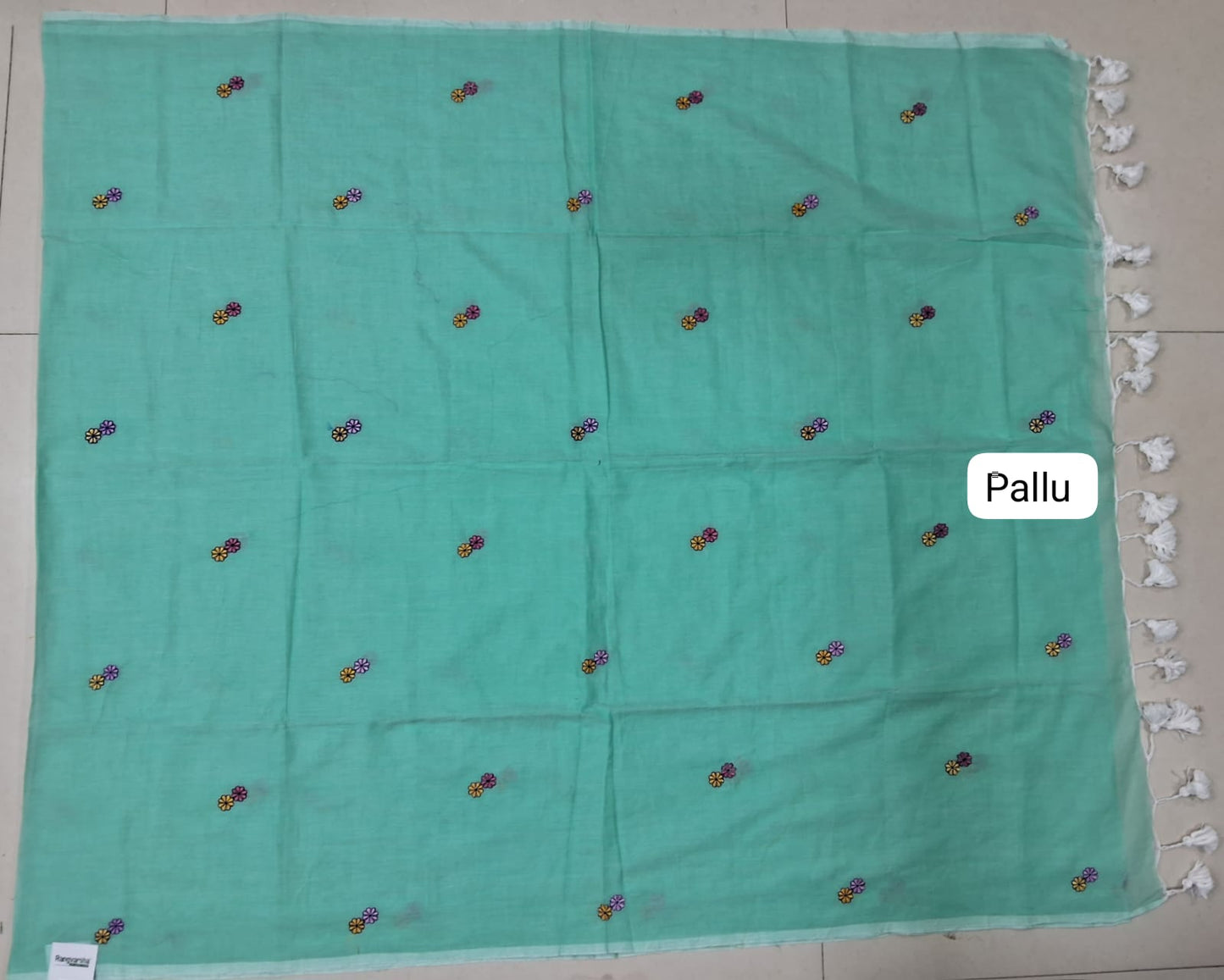 Sea Blue Khadhi Mulmul Saree pallu