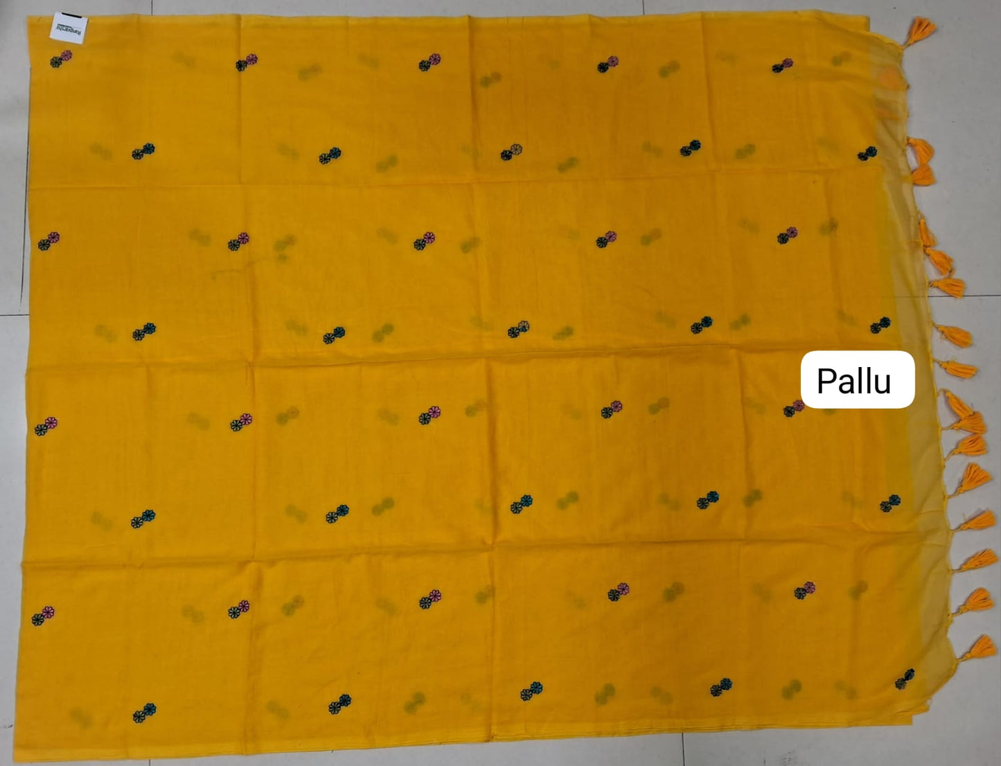 Mango Yellow Khadhi Mulmul Saree pallu