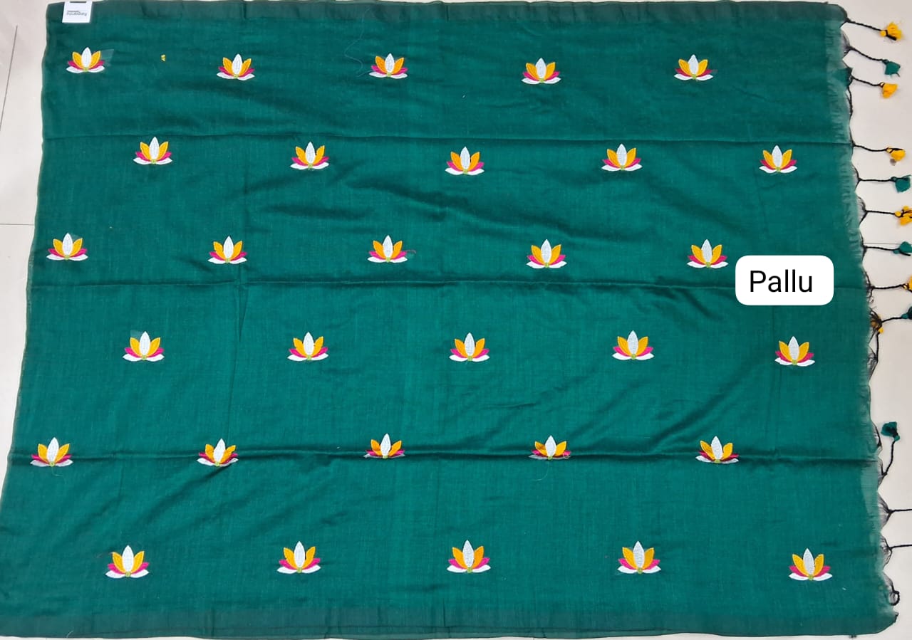 Bottle Green Khadhi Cotton Saree pallu