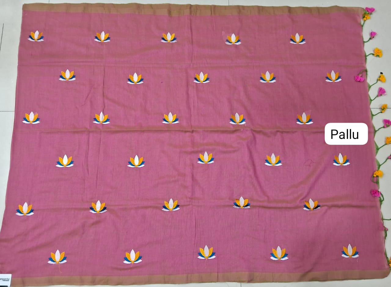 Onion pink Khadhi Cotton Saree pallu