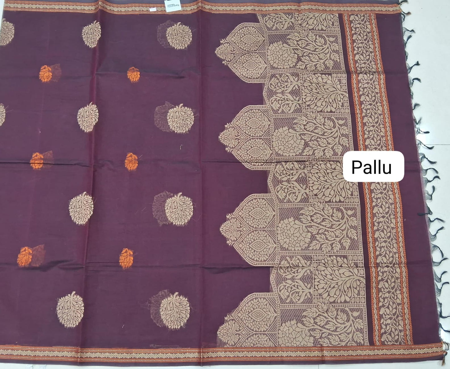 Walnut Brown Korvai Kanchi Cotton Saree pallu