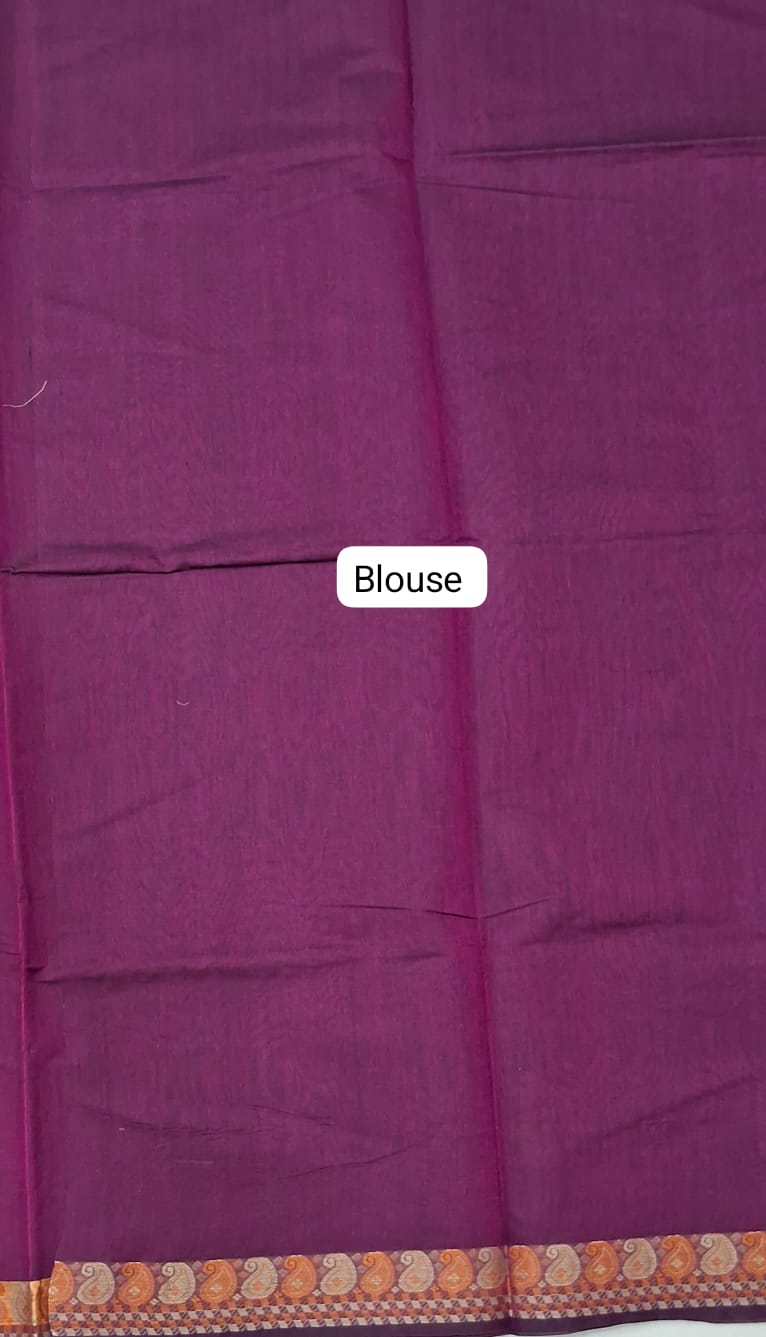 Wine Korvai Kanchi Cotton Saree Blouse