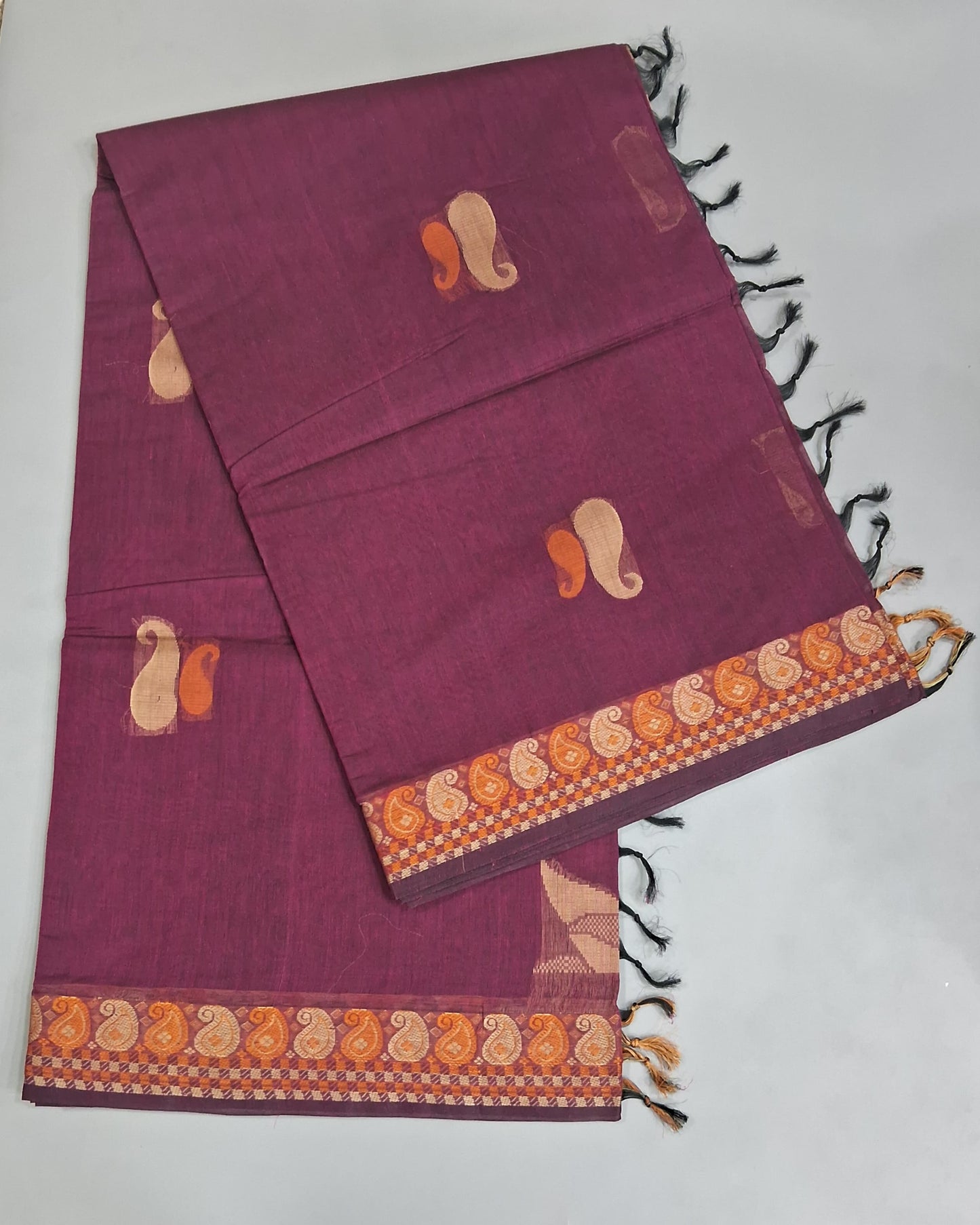 Wine Korvai Kanchi Cotton Saree