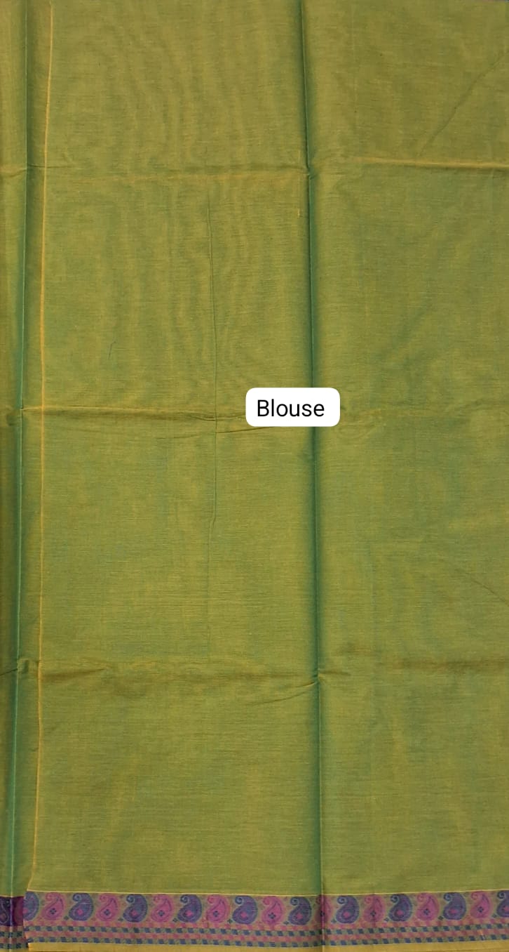 Leaf Green Korvai Kanchi Cotton Saree Blouse