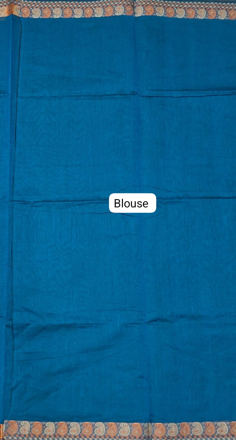 Peacock Blue Korvai Kanchi Cotton Saree Blouse