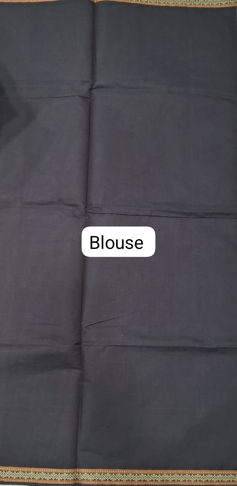 Dark Chocolate Brown Korvai Kanchi Cotton Saree Blouse