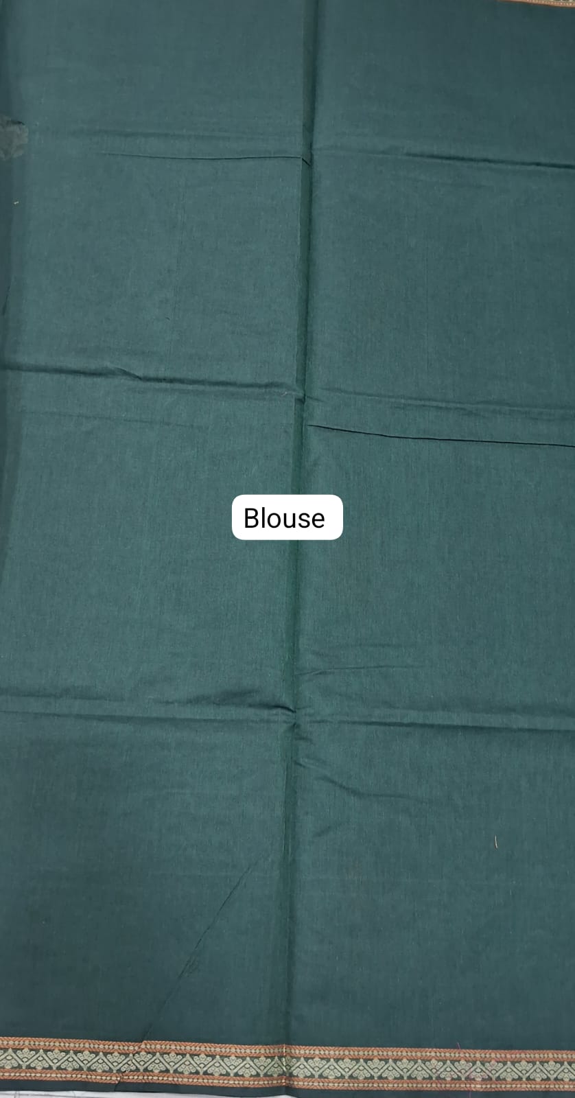 Bottle Green Korvai Kanchi Cotton Saree Blouse