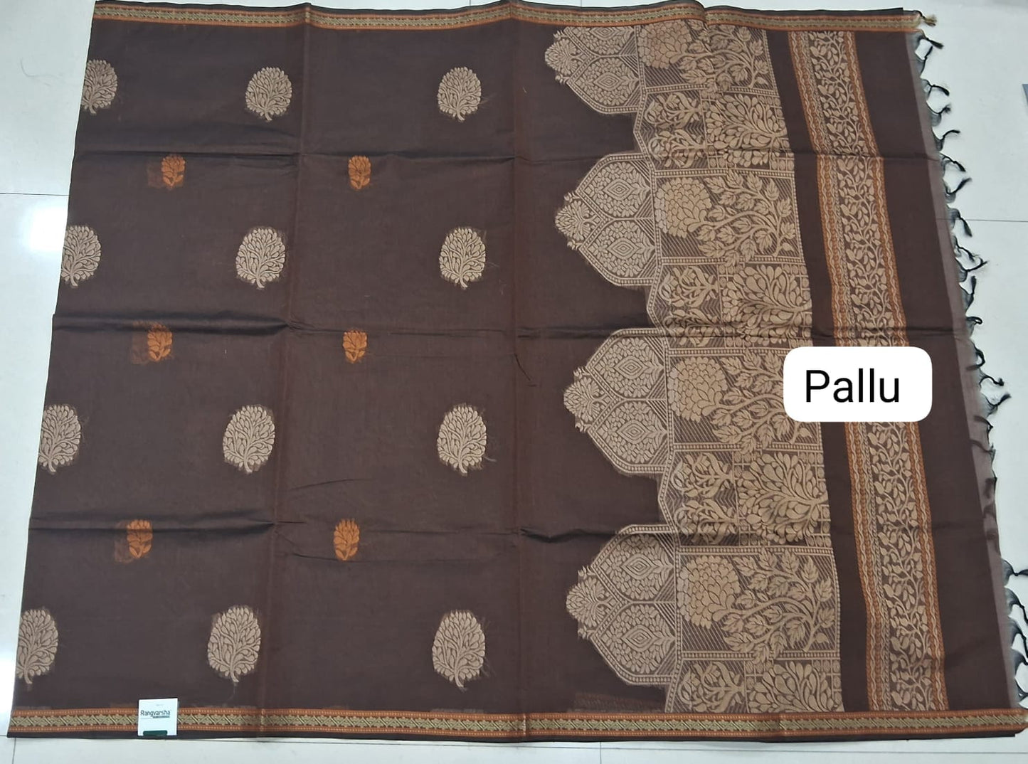 Walnut Brown Korvai Kanchi Cotton Saree pallu
