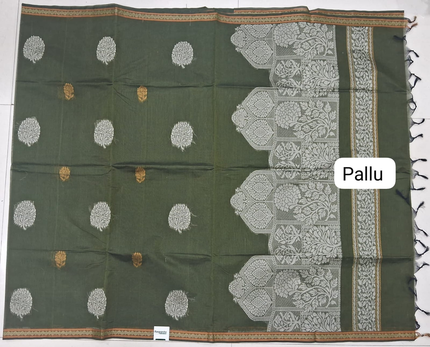 Apple Green Korvai Kanchi Cotton Saree pallu