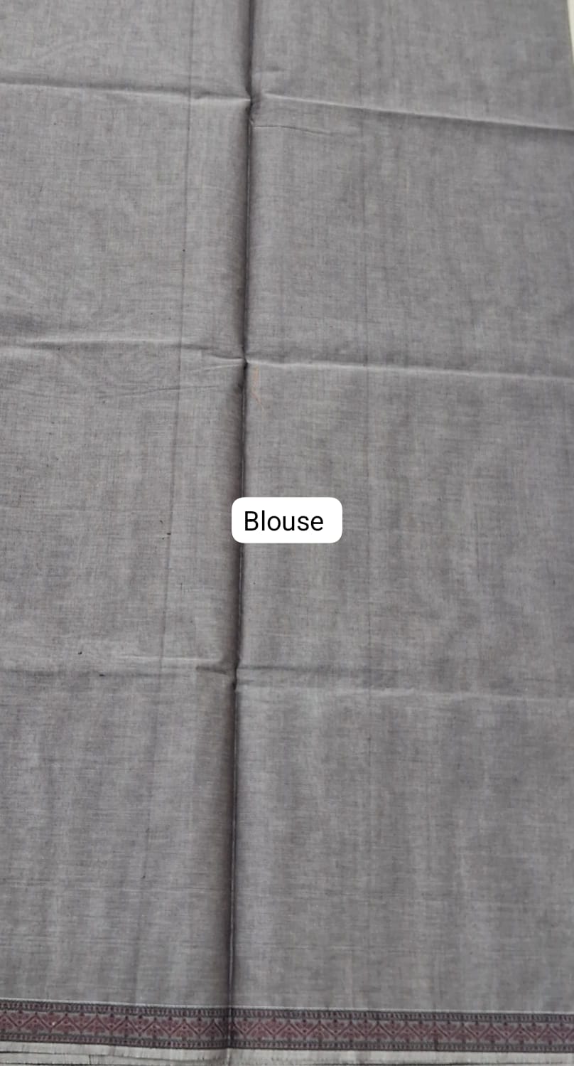 Earth Grey Korvai Kanchi Cotton Saree Blouse