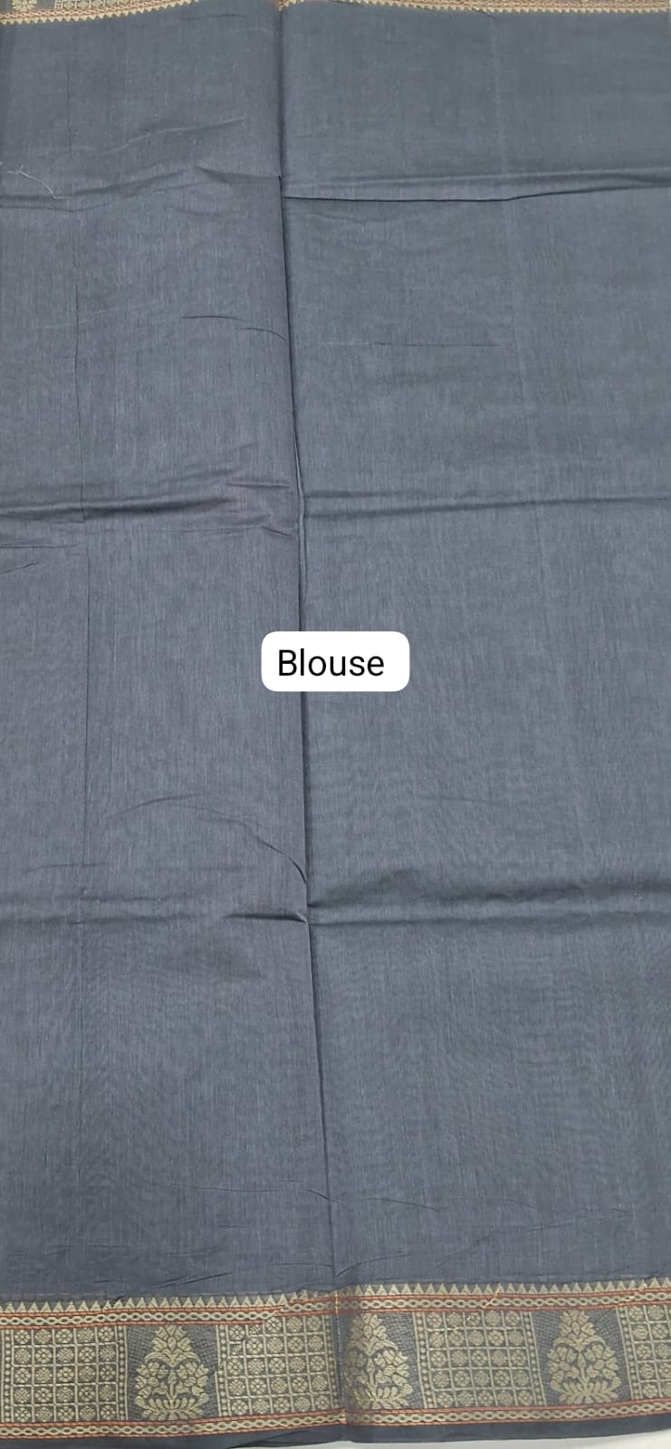 Elephant Grey Korvai Kanchi Cotton Saree blouse