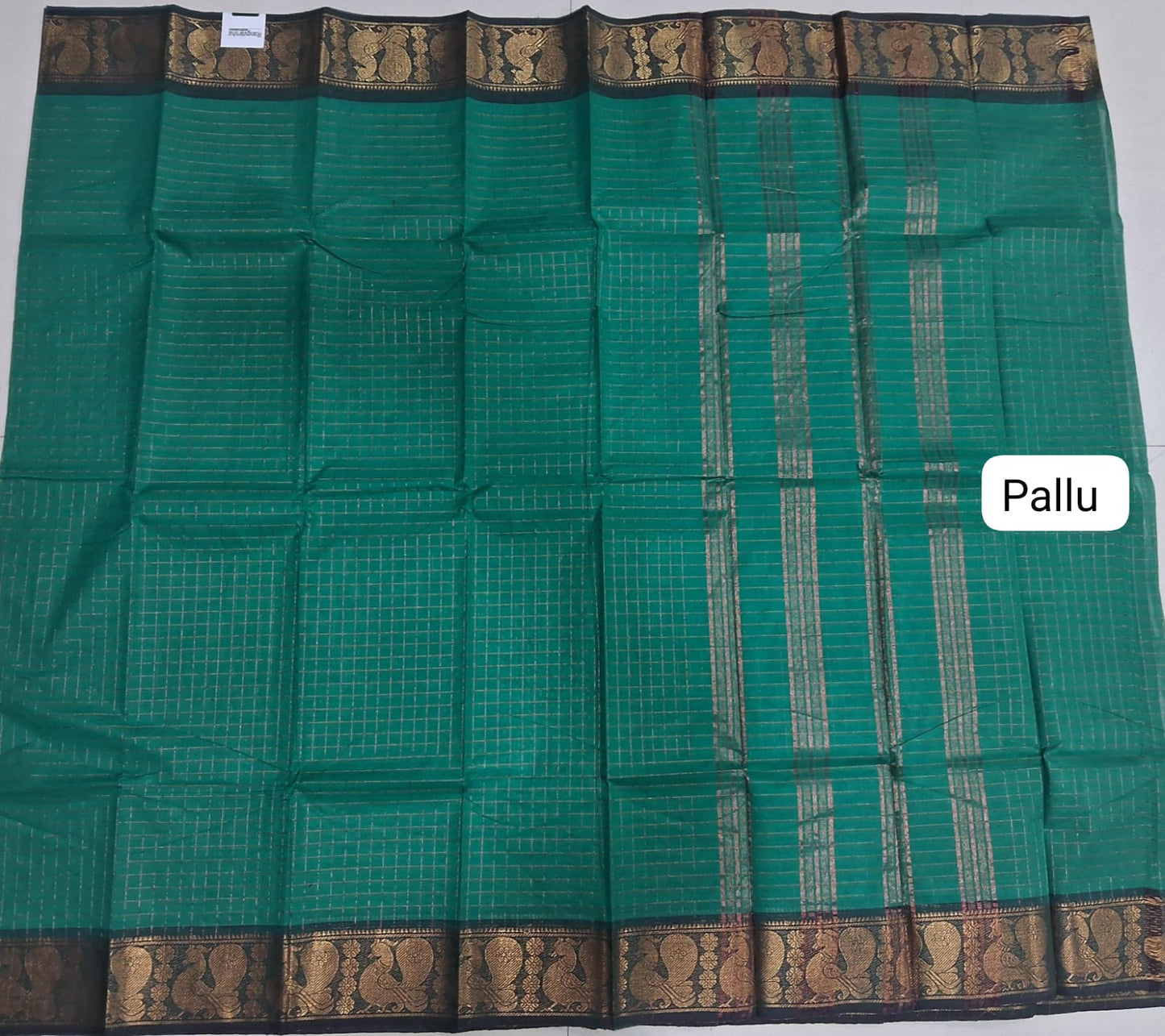 Teal Blue Kanchi Cotton Saree pallu