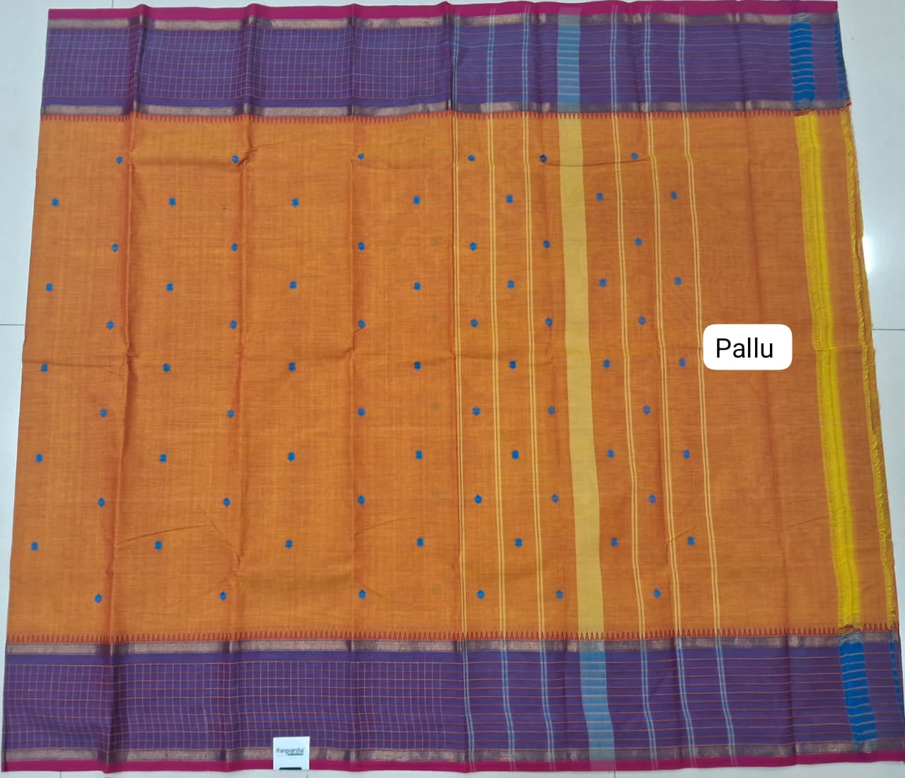 Orange Kanchi Cotton Saree pallu
