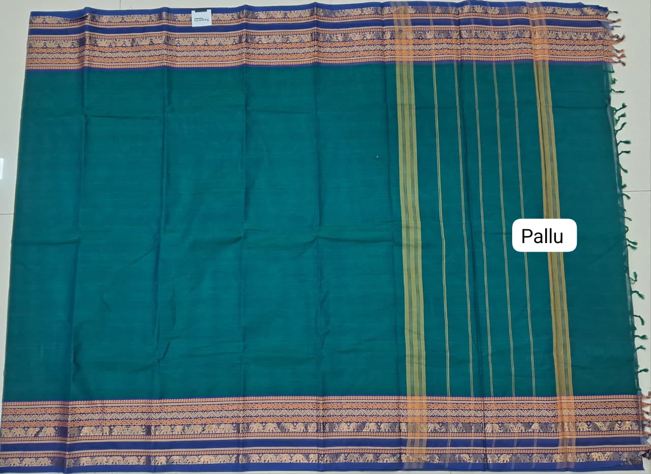 Bottle Green Kanchi Cotton Saree pallu