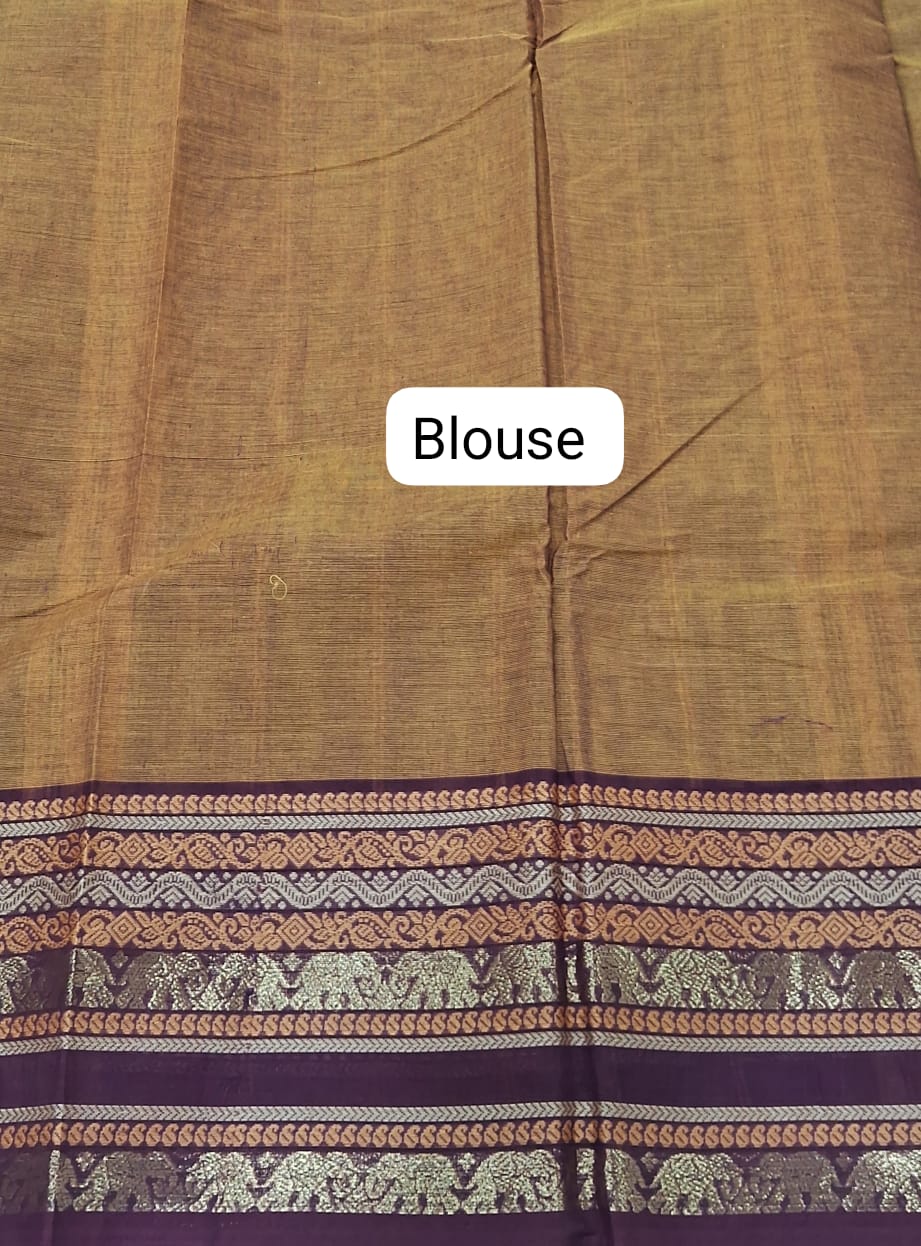 Earthy Orange Kanchi Cotton Saree blouse