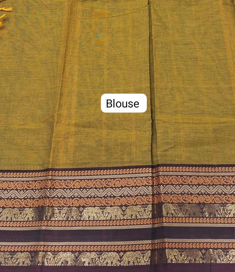 Mehandi Green Kanchi Cotton Saree blouse