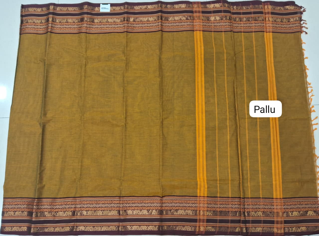 Mehandi Green Kanchi Cotton Saree pallu