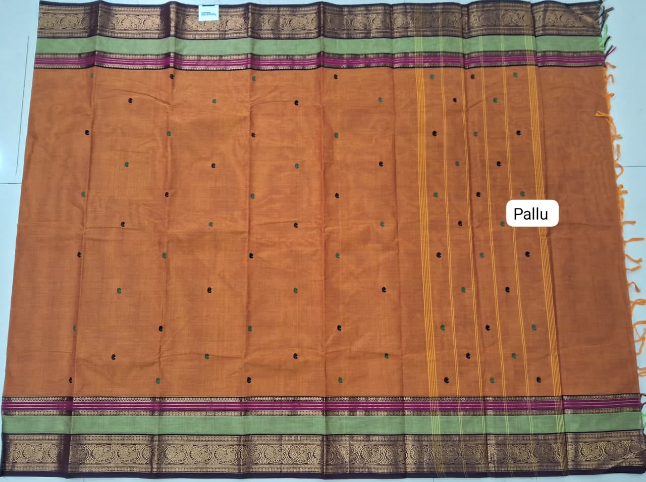 Orange Kanchi Cotton Saree pallu