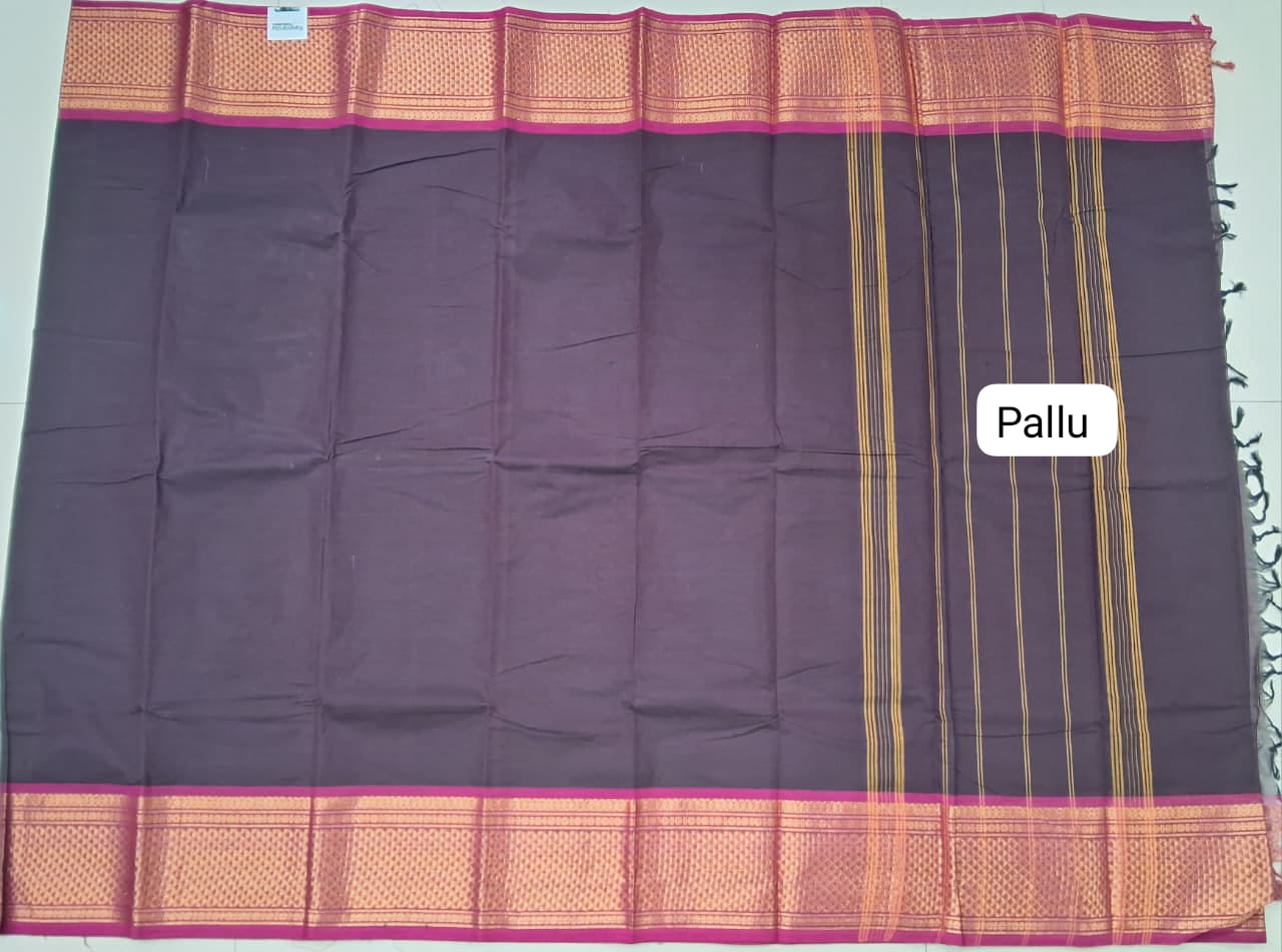 Dark Navy Blue Kanchi Cotton Saree pallu