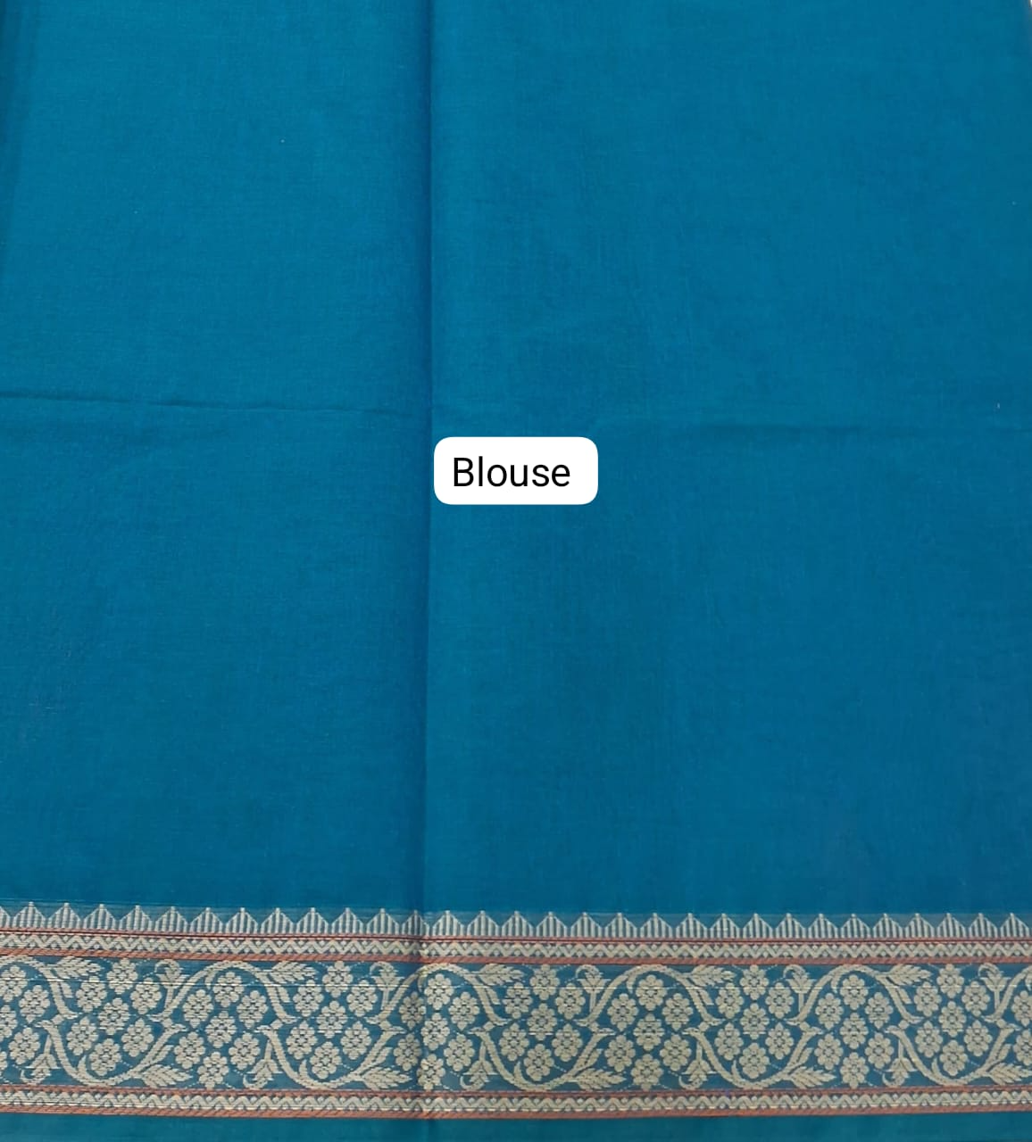 Caribbean Blue Kanchi Cotton Saree blouse